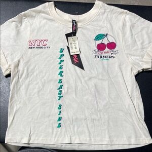 Electric Pink Cream Tee with Cherry and NYC Print